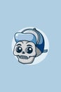 Funny skull head with blue hat illustration