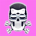 Funny skull. Modern logo. Skull with bones. Cool hairstyle.