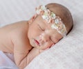 Funny sleeping newborn girl with her hands under head Royalty Free Stock Photo