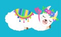 Funny Sleeping White Llama With Colorful Flowers
