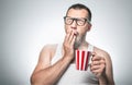 Funny sleepy man with cup coffee yawn Royalty Free Stock Photo