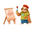 Funny Sloth Mammal as Artist Painting Picture with Drawing Easel and Brush Wearing Beret Vector Illustration
