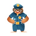 Funny Sloth Mammal as Police Officer Wearing Professional Uniform Vector Illustration