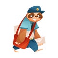 Funny Sloth Mammal as Postman Wearing Professional Uniform Carrying Letters Vector Illustration