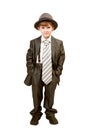 The funny small boy in big suit