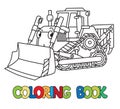 Funny small bulldozer with eyes. Coloring book