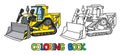 Funny small bulldozer with eyes. Coloring book