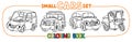 Funny small city cars with eyes. Coloring book set Royalty Free Stock Photo