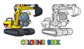 Funny small excavator with eyes. Coloring book