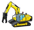 Funny small excavator with eyes. Coloring book