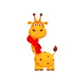 Funny Small Giraffe Wearing Scarf. Cute Vector Royalty Free Stock Photo