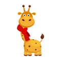 Funny Small Giraffe Wearing Scarf. Cute Vector Illustration Royalty Free Stock Photo