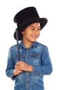 Funny small magician with a top hat and a magic wand Royalty Free Stock Photo