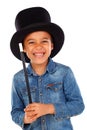 Funny small magician with a top hat and a magic wand Royalty Free Stock Photo