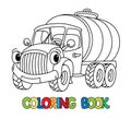 Funny small milk truck with eyes. Coloring book