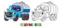 Funny small milk truck with eyes. Coloring book