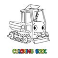 Funny small mini tractor with eyes. Coloring book