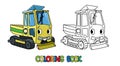 Funny small mini tractor with eyes. Coloring book