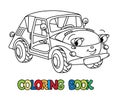 Funny small retro car with eyes. Coloring book