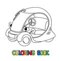 Funny small retro car with eyes. Coloring book