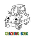 Funny small retro car with eyes. Coloring book