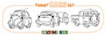 Funny small retro cars with eyes coloring book set Royalty Free Stock Photo