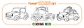 Funny small retro cars with eyes coloring book set Royalty Free Stock Photo