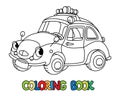 Funny small retro police car coloring book