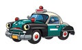 Funny small retro police car kids illustration