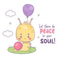 Funny small snail character with balloon. Comic kawaii insect in trendy style. Cool vector illustration with slogan