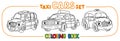 Funny small taxi cars set. Coloring book Royalty Free Stock Photo