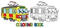 Funny small tram with eyes. Coloring book