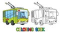 Funny small Trolleybus with eyes. Coloring book Royalty Free Stock Photo