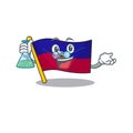 Funny and Smart Professor flag haiti Scroll mascot holding glass tube Royalty Free Stock Photo