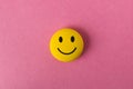 Funny smiley face on pink background. Positive mood. Empty text space