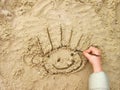 Funny smiley on wet sand Royalty Free Stock Photo