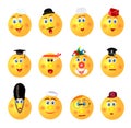 Funny smileys profession icons;yellow;round different emotions