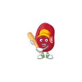 Funny smiling adzuki beans cartoon mascot with baseball