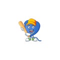 Funny smiling blue love balloon cartoon mascot with baseball Royalty Free Stock Photo