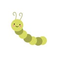 Funny smiling caterpillar flat icon. Cartoon cute caterpillar, fly, beetle, butterfly, snail, spider isolated vector