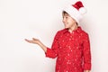 Funny smiling child boy in Santa red hat Royalty Free Stock Photo