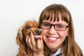 Funny smiling dog and veterinarian in veterinary clinic Royalty Free Stock Photo