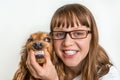 Funny smiling dog and veterinarian in veterinary clinic Royalty Free Stock Photo