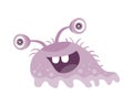 Funny Smiling Germ. Purple Character with Big Eyes