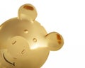 Funny smiling golden piggy bank