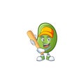 Funny smiling green beans cartoon mascot with baseball