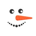 Funny smiling snowman face with carrot nose. Winter holidays design. Vector cartoon illustration Royalty Free Stock Photo