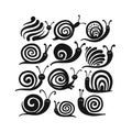 Funny snail, black silhouette for your design