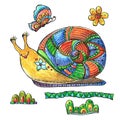 Funny snail.Illustration with snail.Set with funny snail.