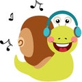 Funny snail listening music with headphones